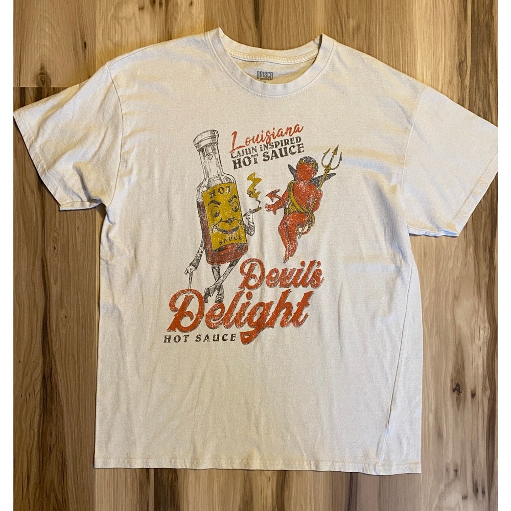 Brisco Brands Louisiana Hot Sauce Devils Delight Graphic T-Shirt Mens XL Oatmeal